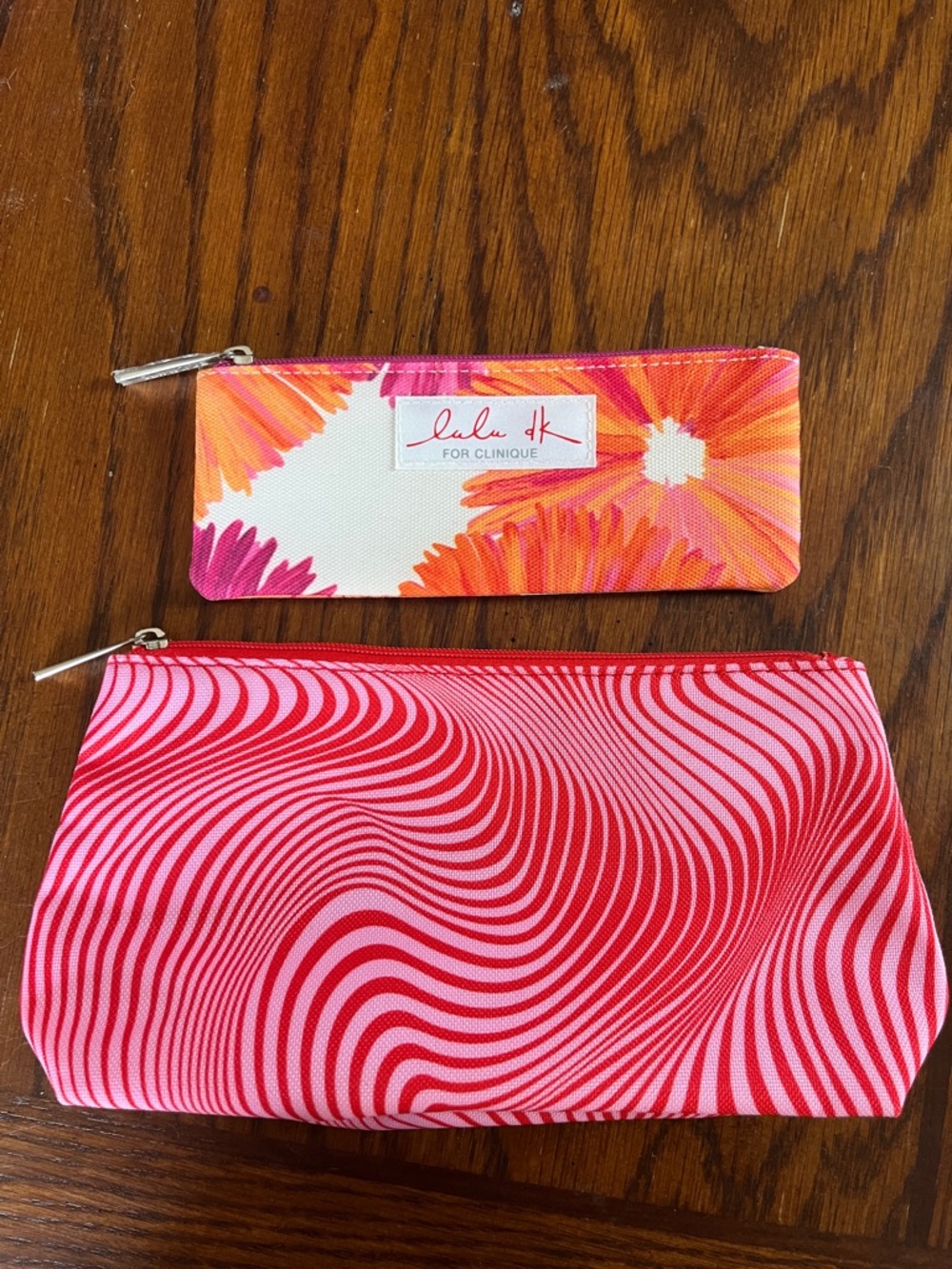 Clinique Peppermint Swirl & Floral Cosmetic Pouches - Pink & Orange